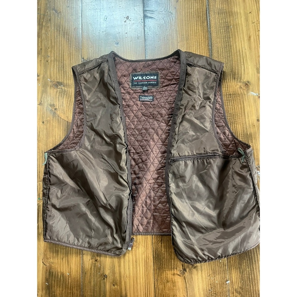 Wilsons The Leather Experts Mens Brown Thinsulate Quilted Zip In Liner Vest L